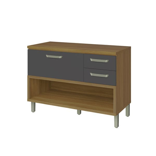 Balcão de Cozinha MDF Freijó e Grafite com 2 Gavetas e 1 Porta 120x86x52cm Safira Nesher