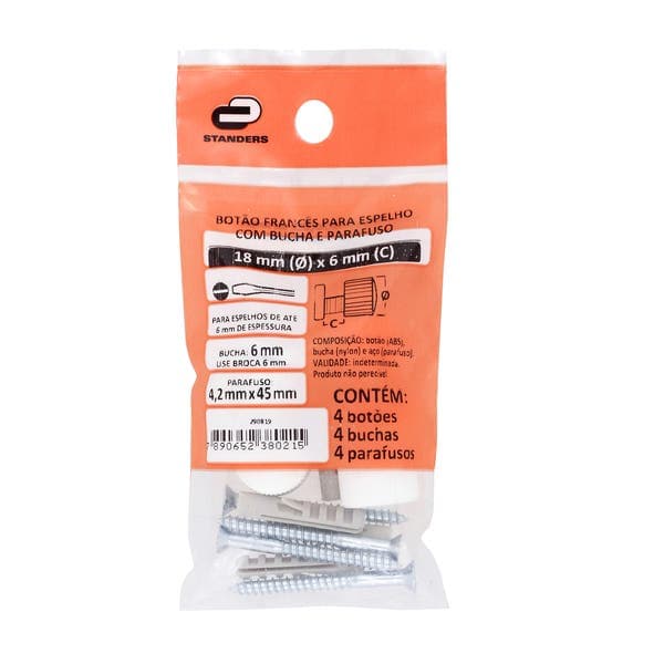 Botão Francês para Espelho até 20kg 18x6mm ABS Branco 4 peças