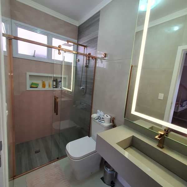 Box para Banheiro 125x190cm Vidro Incolor Frontal de Correr 2 Folhas Rose Gold Elegance Speed Temper