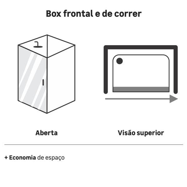 Box para Banheiro 160x190cm Vidro Fumê Frontal de Correr 2 Folhas Preto Basic Speed Temper