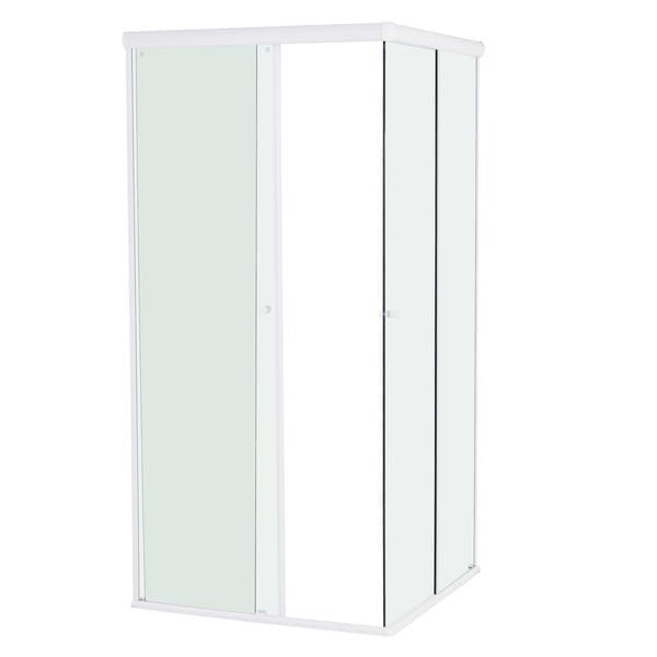 Box para Banheiro 80x190cm Vidro Incolor de Canto de Correr 4 Folhas Branco Basic Speed Temper