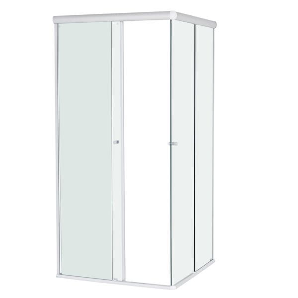 Box para Banheiro 90x190cm Vidro Incolor de Canto de Correr 4 Folhas Prata Fosco Basic Speed Temper