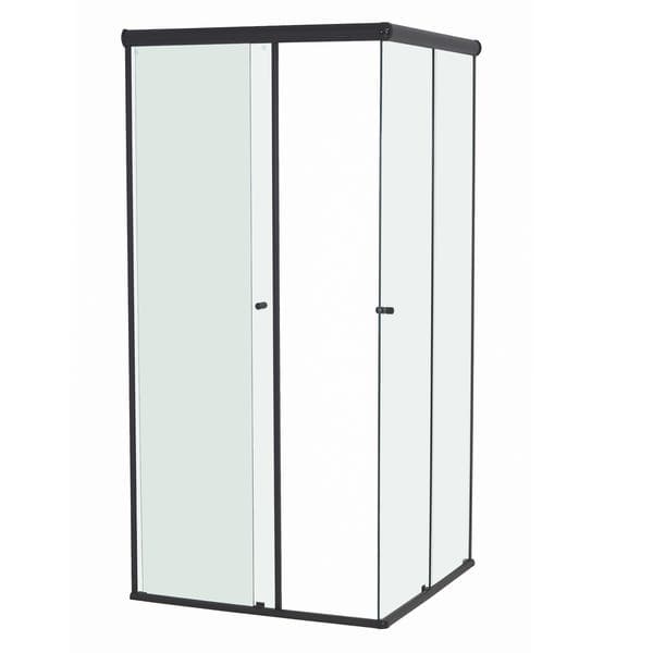 Box para Banheiro 90x190cm Vidro Incolor de Canto de Correr 4 Folhas Preto Basic Speed Temper