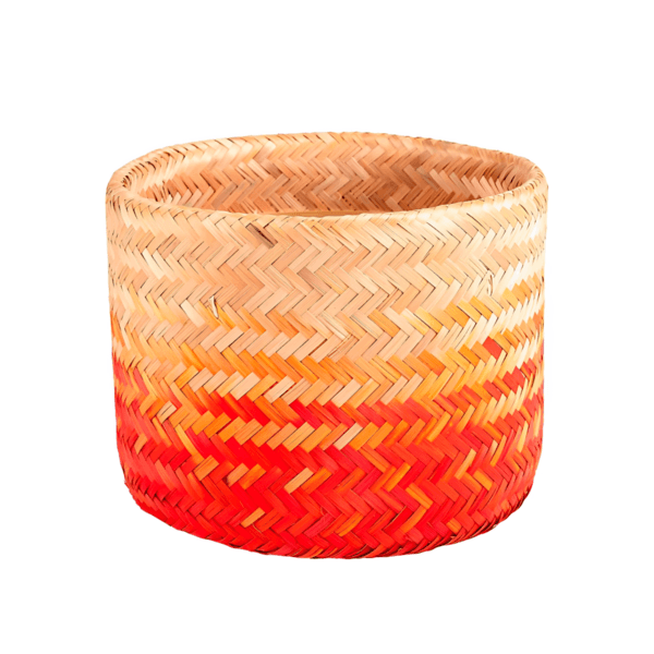 Cesto Fibra Natural Natural e Laranja Cestaria 28 cm Floral Atlanta