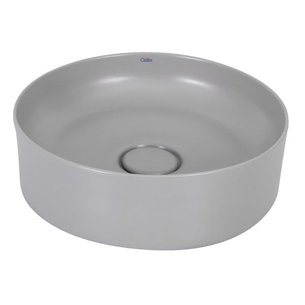 Cuba para Banheiro de Apoio em Louça Redonda Cinza Fosca 39cm Slim Celite