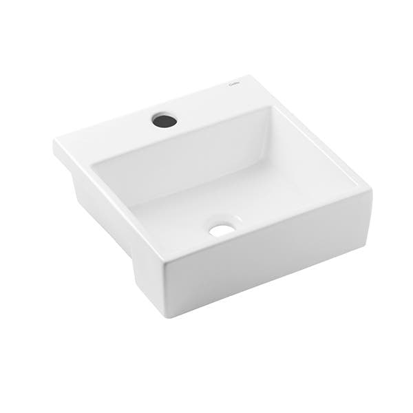 Cuba para Banheiro de Semi Encaixe em Louça Quadrada Branca 41x41cm com Mesa Basic Celite
