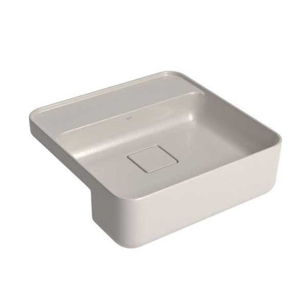 Cuba para Banheiro de Semi Encaixe Louça Quadrada Bege Fosca 40x40cm com Mesa Slim Deca