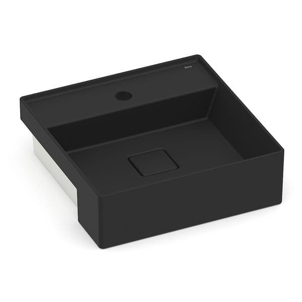 Cuba para Banheiro de Semi Encaixe Louça Quadrada Matte Black 40x40cm com Mesa Terra Roca