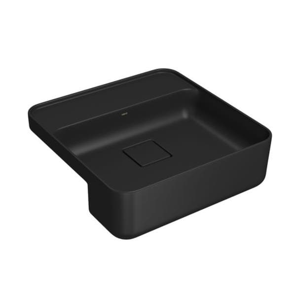 Cuba para Banheiro de Semi Encaixe Louça Quadrada Preta Fosca 40x40cm com Mesa Slim Deca