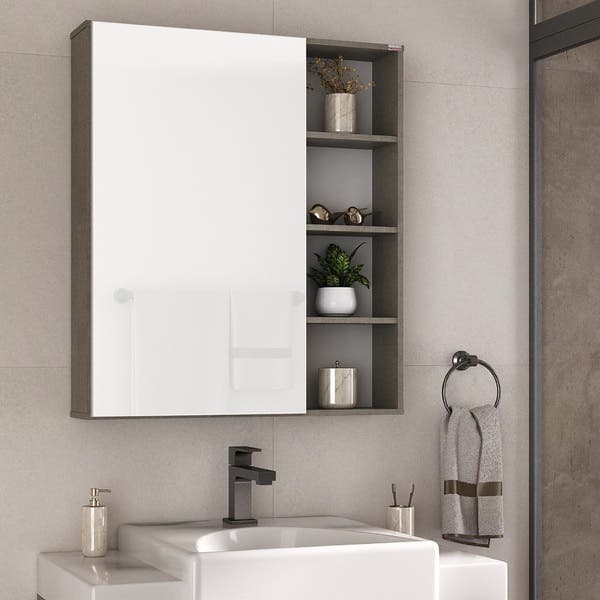 Espelheira para Banheiro 1 Porta 77x65x14cm Flex Grigio Fabribam