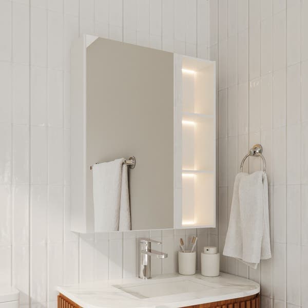 Espelheira para Banheiro com LED Bivolt 1 Porta 77,9x65,5x16,6cm Sophia Branca Fabribam