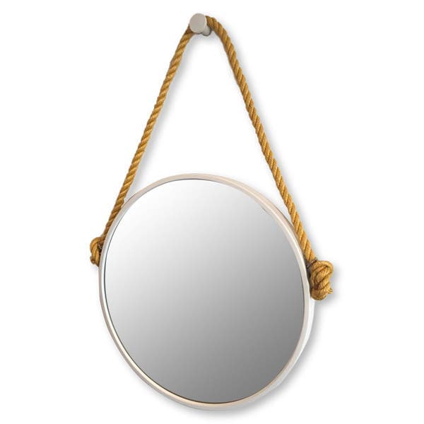 Espelho Decorativo Adnet Branco com Alça de Sisal Gold 50cm