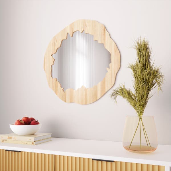 Espelho Emoldurado Tronco Pinus Amadeirado 59cm Orgânico