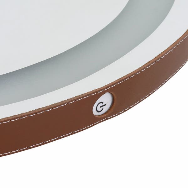 Espelho para Banheiro Redondo com LED Frontal Bivolt Moldura Caramelo 60cm Couro VB Cristais