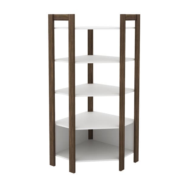 Estante de Canto 165,5X70,5X70,5cm Madeira Branco e Nogal TecnoMobili