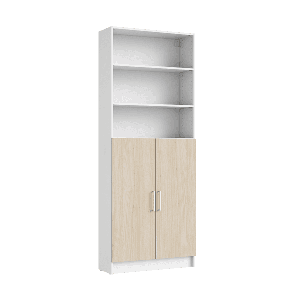 Estante de Madeira MDP com 4 Prateleiras e 2 Portas Branco e Oásis 204,8x79,8x28cm 44Kg EVO'M Spaceo
