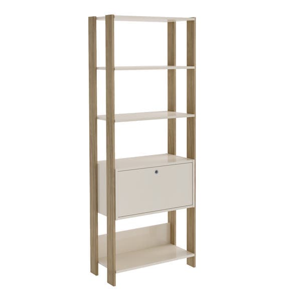Estante Decorativa de Madeira MDP com 3 Prateleiras 1 Porta Off White com Carvalho 166x63x32cm Match Artely