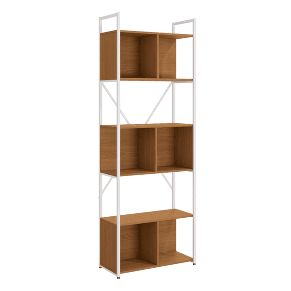 Estante em Madeira MDP com 6 Prateleiras Canela e Branco Industrial 202x72x33cm 40Kg Crome