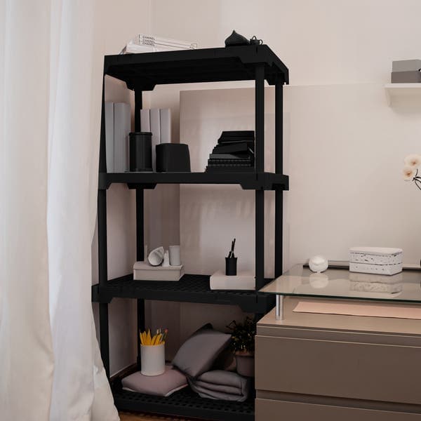 Estante Multiuso de Plástico Polipropileno com 4 Prateleiras Preta Poly 127x70x35cm 100kg Organize