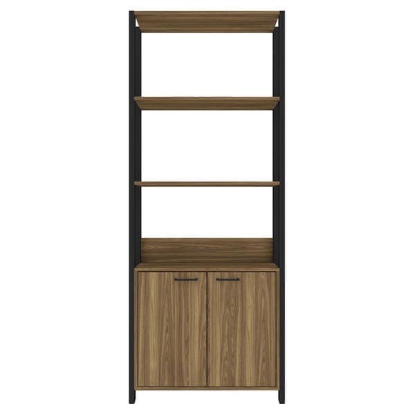 Estante para Livros de Madeira MDP com 4 Prateleiras e 2 Portas Marrom Preta Sky Industrial 183x72,8x36,2cm 20kg Caemmun