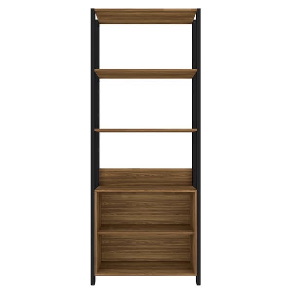 Estante para Livros de Madeira MDP com 6 Prateleiras e 2 Nichos Marrom Preta Sky Industrial 183x72,8x36,2cm 30kg Caemmun