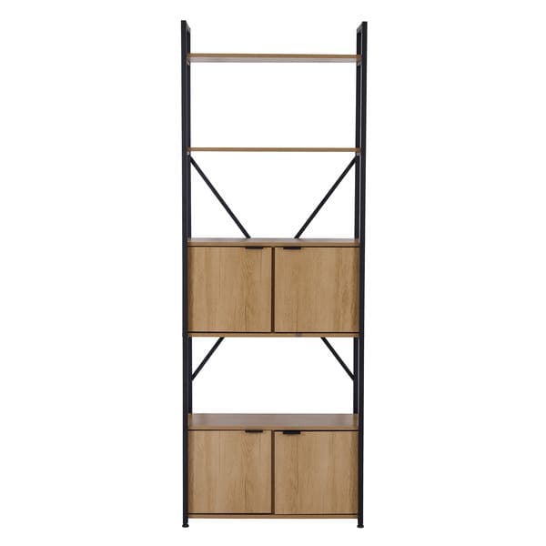 Estante para Livros de Metal e Madeira MDP com 2 Prateleiras e 4 Portas Preta Industrial 202x72x33cm 42kg Kappesberg