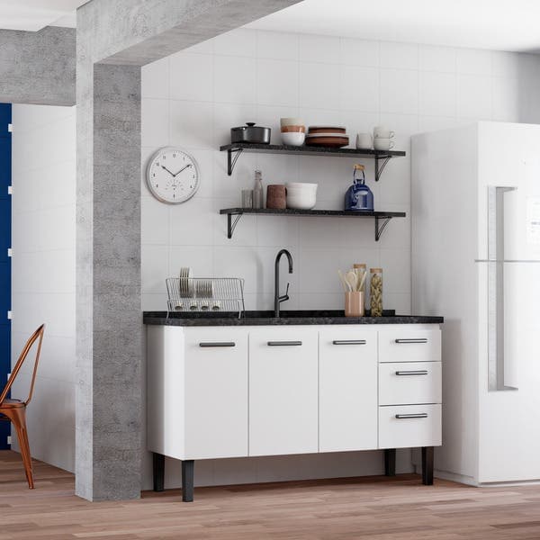Gabinete de Cozinha 3 Portas 3 Gavetas 145x85x48cm Aço Branco Atenas Cozimax