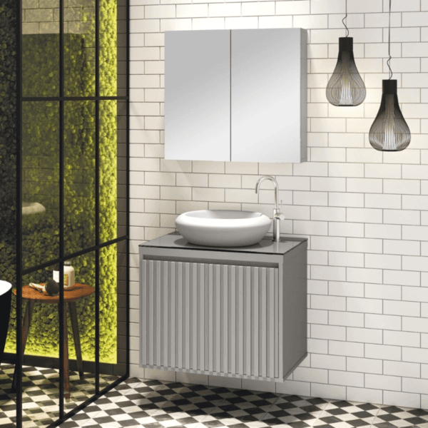 Gabinete para Banheiro 60cm Madeira MDF Cinza Matt Ripado Astral Design