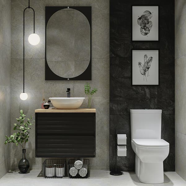 Gabinete para Banheiro 70cm Madeira MDF Preto Fosco Amsterdã Darabas Agardi
