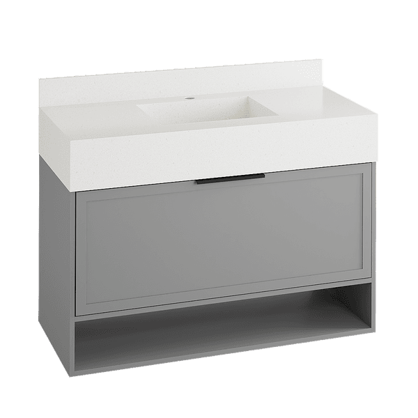 Gabinete para Banheiro com Cuba 100cm Madeira MDF Branco e Cinza Aurora Darabas Agardi