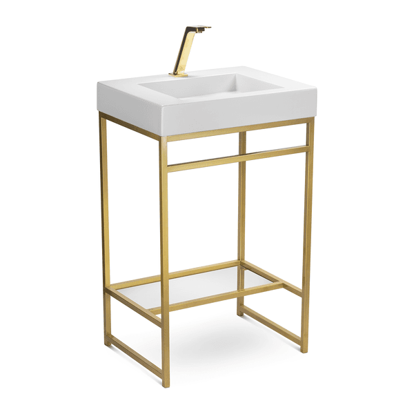 Gabinete para Banheiro com Cuba 60cm Branco e Dourado Iron Venturi