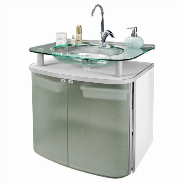 Gabinete para Banheiro com Cuba 62,5cm Madeira, Vidro e Metal Silver Cris Metal