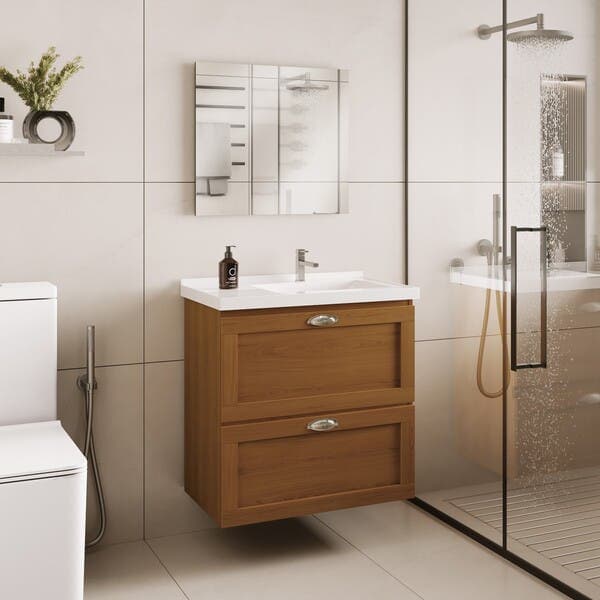 Gabinete para Banheiro com Cuba 66cm Madeira MDF Freijó Giovanna Astral Design