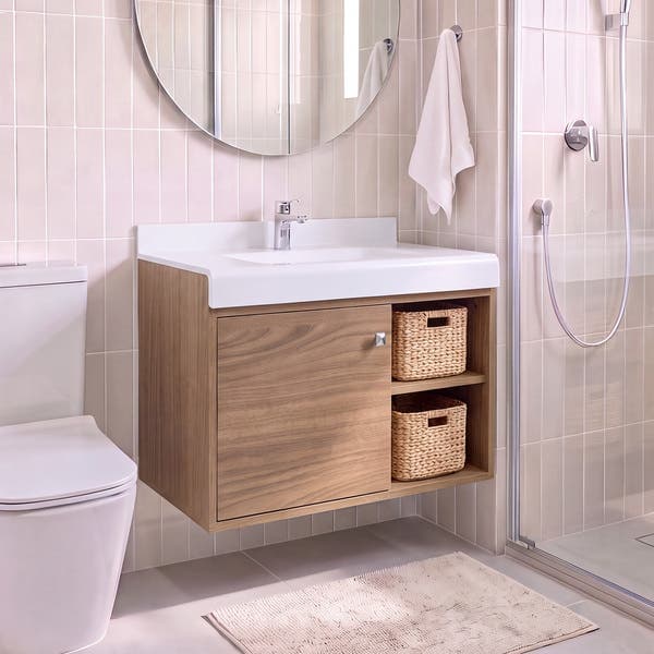 Gabinete para Banheiro com Cuba 70cm Madeira MDF Amadeirado Lina Bergan