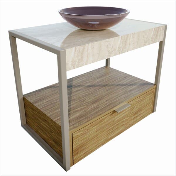 Gabinete para Banheiro com Cuba 71,2cm Madeira, Porcelanato, Vidro e Metal Marmo Cris Metal