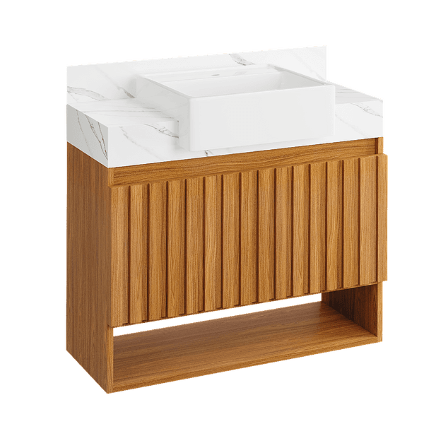 Gabinete para Banheiro com Cuba 80cm Madeira MDF Marmorizado e Amadeirado Julia Darabas Agardi