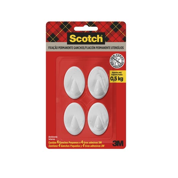 Gancho Adesivo 0,5kg Branco Scotch 4 unidades