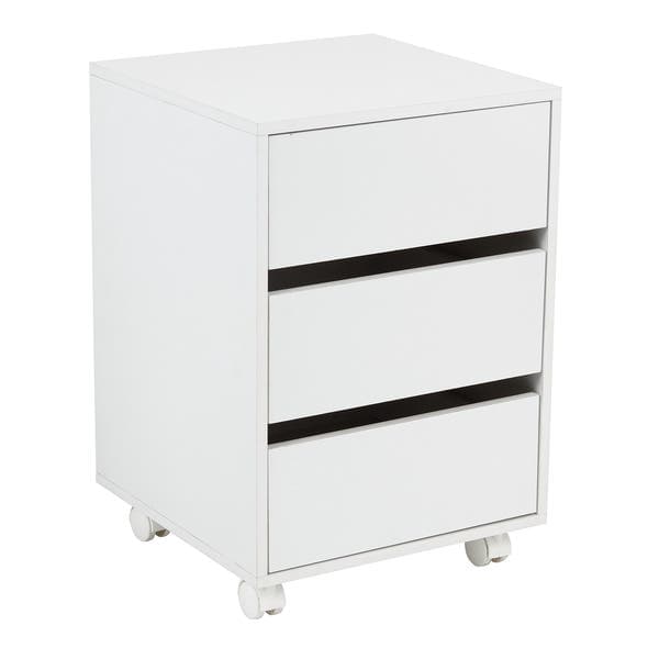 Gaveteiro de Chão 3 Gavetas com Rodas 66x45x45cm Madeira Branco Neve Luciane