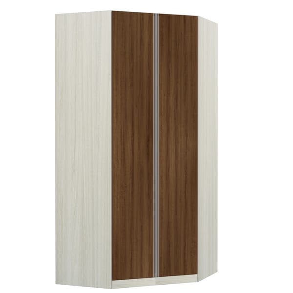Guarda-Roupa de Canto Diagonal Modulado Legno 2 Portas de Abrir Nogueira 3 Gavetas MDP 236x111,8x111,8cm Prime Luciane