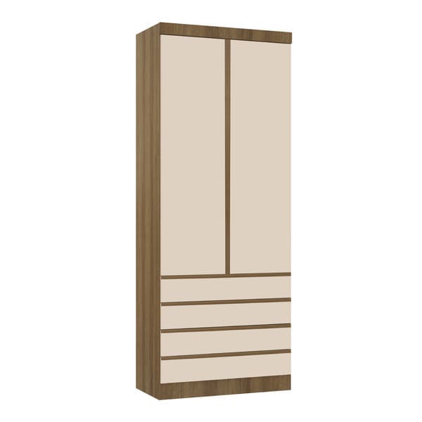 Guarda-Roupa Modulado 2 Portas de Abrir 4 Gavetas MDP Avelã 230x90x46,5cm Milano Luciane