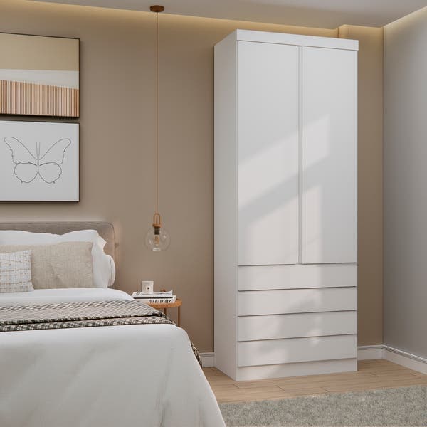 Guarda-Roupa Modulado 2 Portas de Abrir 4 Gavetas MDP Branco 230x90x46,5cm Milano Luciane
