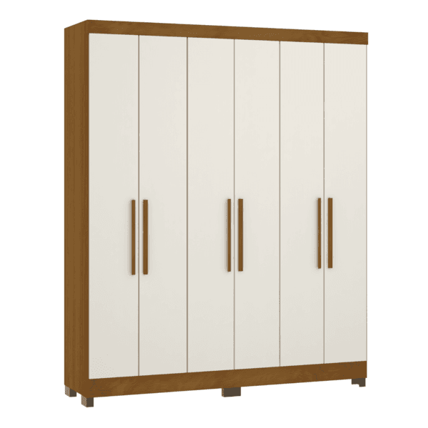 Guarda-Roupa Solteiro 6 Portas de Abrir 2 Gavetas MDP Freijó e Areia 205x166,8x46,5cm Gênova Luciane