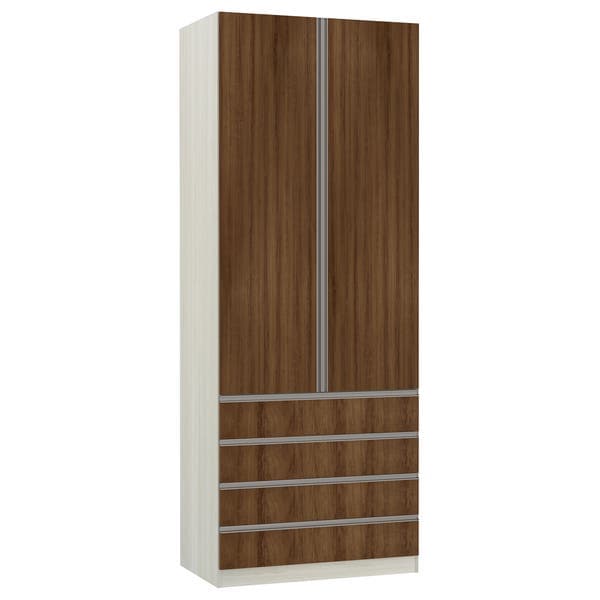 Guarda-Roupa Solteiro Modulado Legno 2 Portas de Abrir Nogueira 4 Gavetas MDP 236x90,4x56cm Prime Luciane