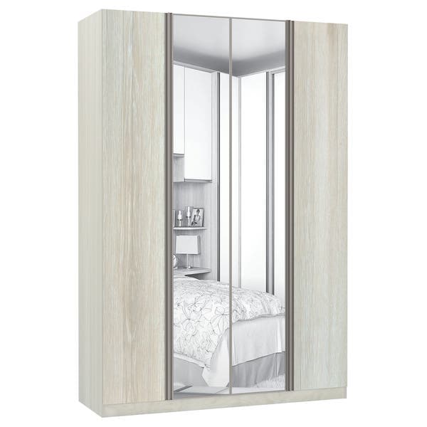 Guarda-Roupa Solteiro Modulado Legno 4 Portas de Abrir Legno com Espelho 3 Gavetas MDP 236x159,2x56cm Prime Luciane