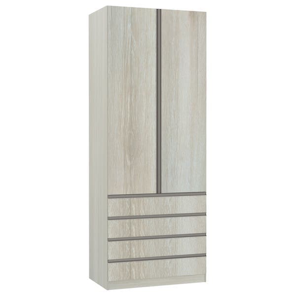 Guarda-Roupa Solteiro Modulado Legno Crema 2 Portas de Abrir 4 Gavetas MDP 236x90,4x56cm Prime Luciane