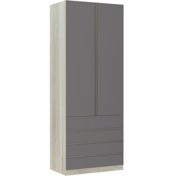 Guarda-Roupa Solteiro Modulado Legno Crema 2 Portas de Abrir Cinza Puro 4 Gavetas MDP 236x90,4x54,5cm Prime Luciane