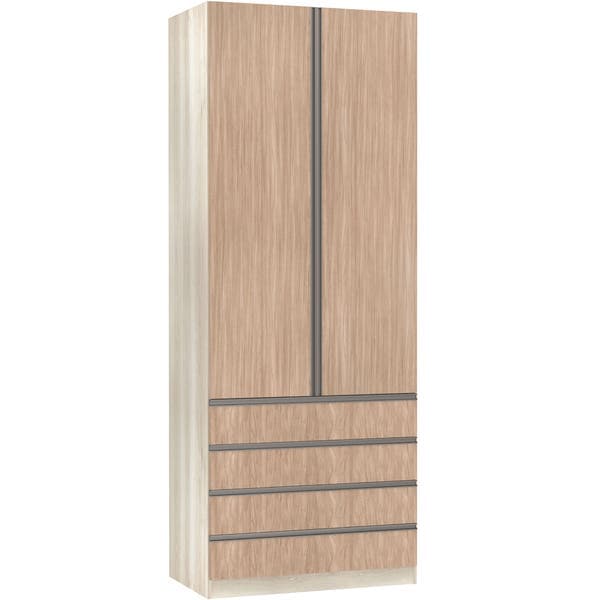Guarda-Roupa Solteiro Modulado Legno Crema 2 Portas de Abrir Cumaru 4 Gavetas MDP 236x90,4x54,5cm Prime Luciane