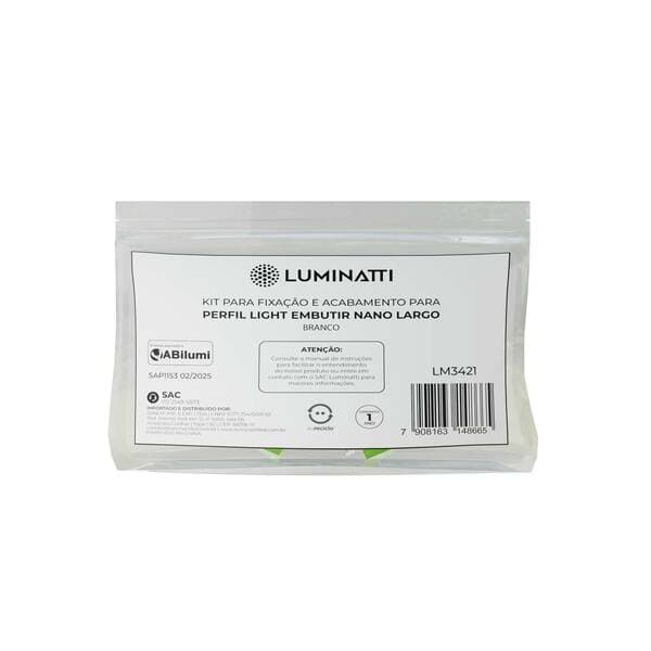 Kit Fixação para Perfil de Embutir IP20 Luminatti Nano Branco 8cm