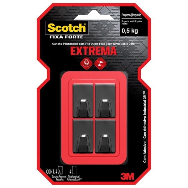 Kit Ganchos Polietileno Adesivo Preto Scotch