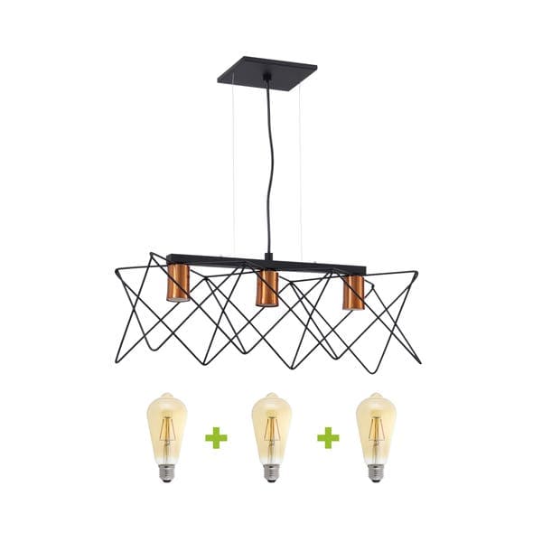 Kit Pendente Zaggy Pantoja & Carmona e 3 Lâmpadas LED de Filamento Luz Âmbar Elgin